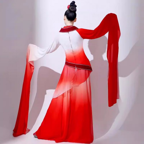 Red Chinese folk dancve costumes for women girls ancient traditional Water sleeves classical dance dresses for lady female flowing sleeves Nian Nu Jiao dance clothes